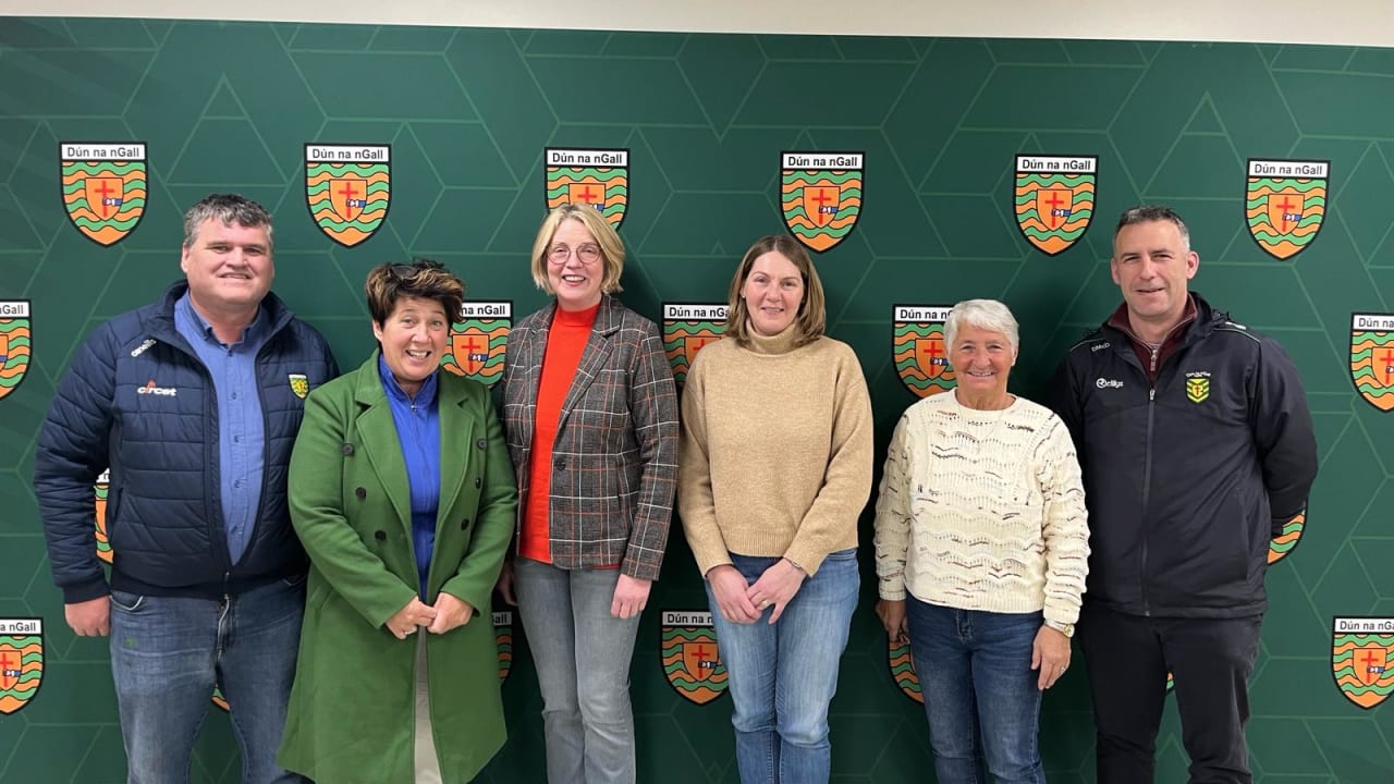 Pictured left to right are Declan Martin (Donegal GAA County secretary), Michelle McKenna (Donegal LGFA County secretary), Mary Coughlan (Donegal GAA Chairperson), Joanne McKinney (Donegal LGFA Chairperson), Grace Boyle (Donegal GAA Treasurer) and Declan McDermott (Donegal LGFA Treasurer).